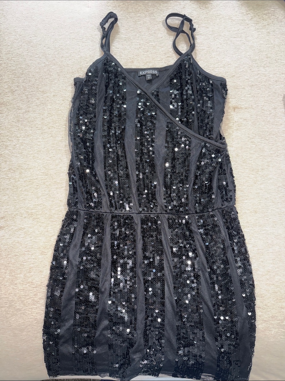 Express Black Sequin Striped Slip Dress